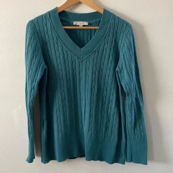 Ann Taylor Loft Green V-Neck Sweater X-Large - Picture 1 of 4